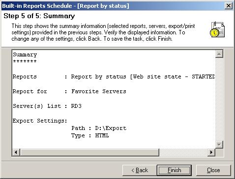 You can review the report settings specified in the previous steps.