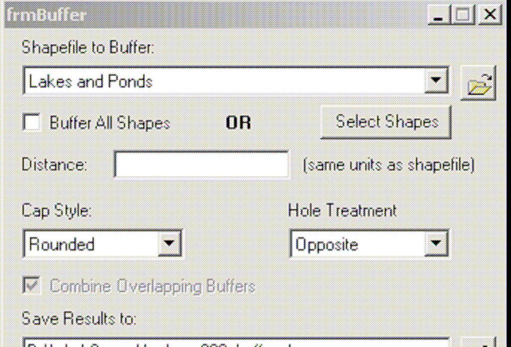 Quick Guide to MapWindow 23 Buffer Shapes (GIS Tools - Vector) This tool creates buffer shapefiles at selected distances from the original features.
