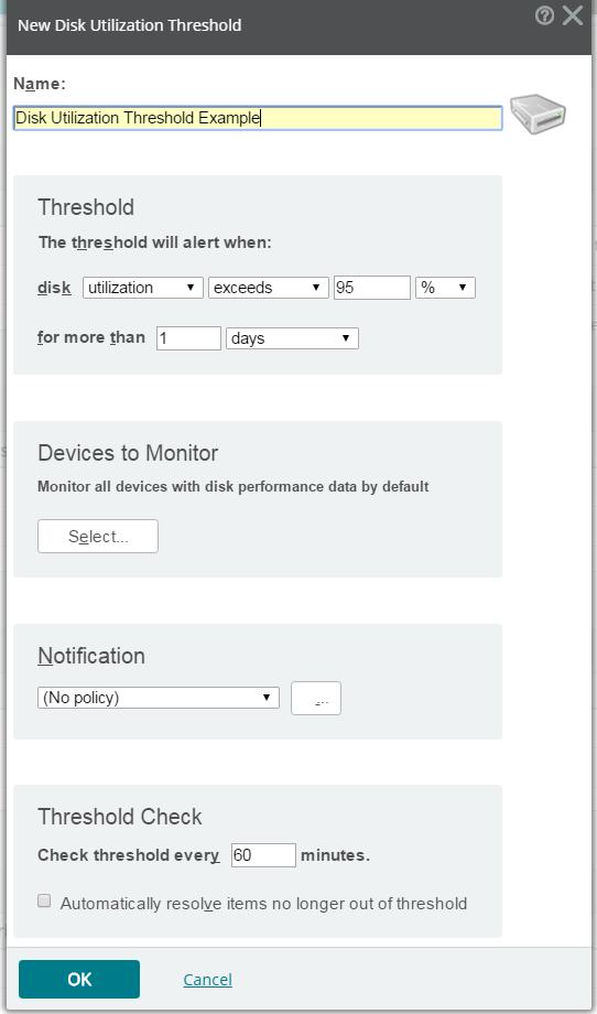 Monitoring: Alert Center About The alert center provides a centralized view of device thresholds and policies applied and lets you create threshold based alerts and notifications Creating & Viewing