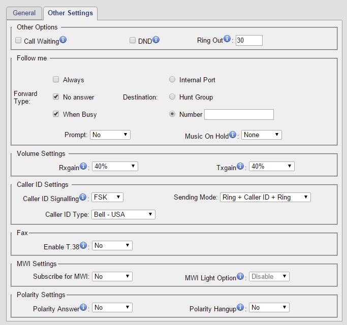 Other Settings Figure 4-2 FXS Port Other Settings Follow Me Table 4-2 Description of FXS Port Other Settings Choose the forward type and configure the relevant destination number.