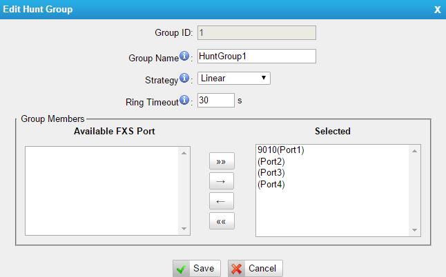 groups on TA FXS Gateway2400. Hunt group will be chosen when configuring the FXS port "Follow Me". The hunt group will work when a call reaches the FXS port associated user which is busy or no answer.