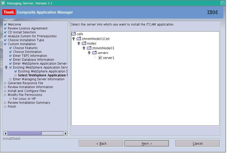 22. After completing the steps to set up your IBM WebSphere Application Serer, the Enter Managing Serer Information panel is displayed. Complete the following steps: a.