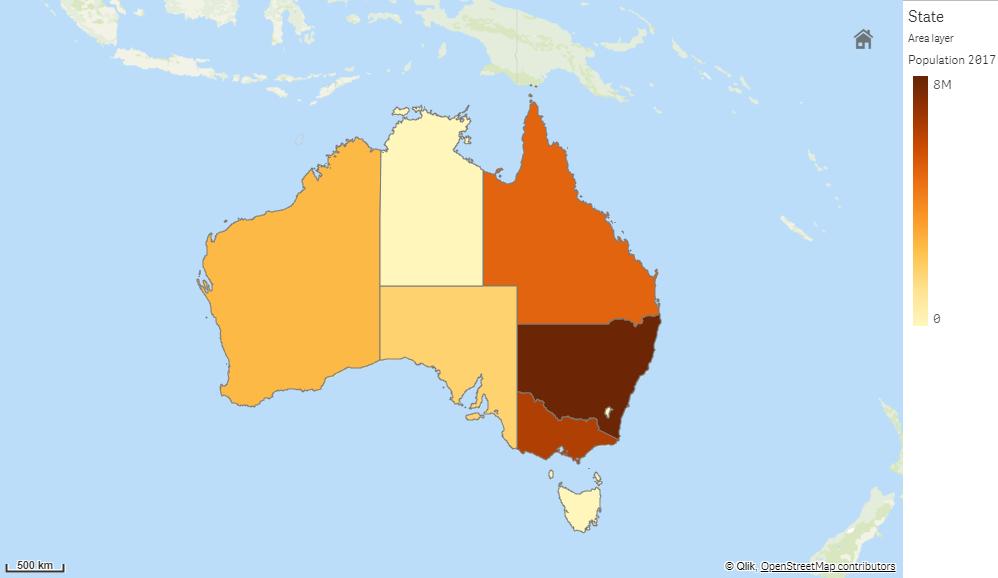 Area layer (Australian states and territories colored by population) Background layer Background layers enable you to display a custom base map for your
