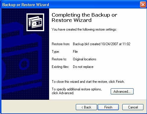CLIENT OPERATING SYSTEM 5. In the What To Restore box, expand the File node that you created. Notice that Backup.bkf 