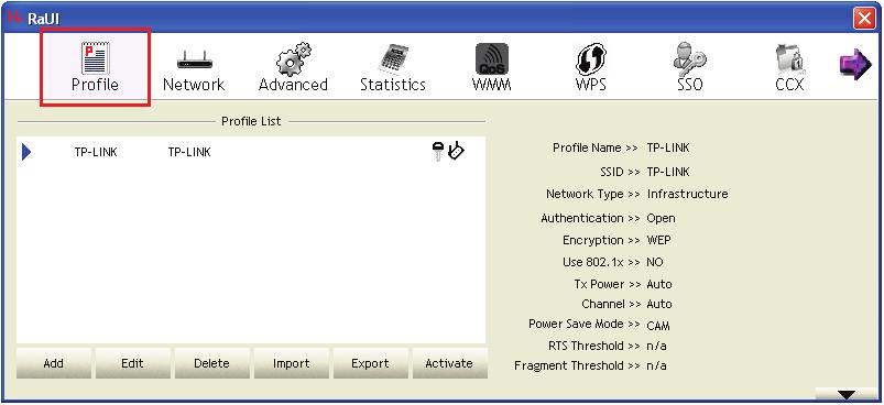 Profile This profile page allows users to save different wireless settings, which helps users to get access to wireless networks at home, office or other wireless network environments quickly.