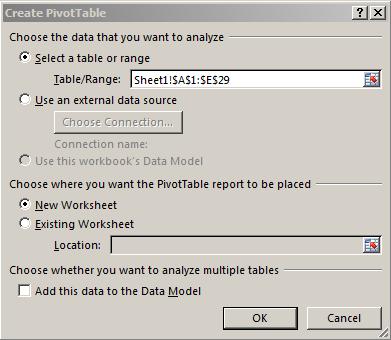 Create a Pivot Table Exercise #1a - create a PivotTable 1. Open the file PivotTableClass. 2.