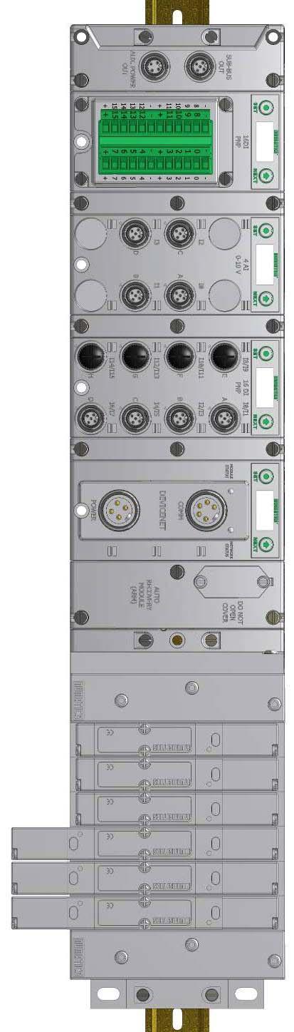 Example No. 3 Assumed Settings - Double Z-Boards TM used with all valves - I/O Modules and mapping schemes are identified by their corresponding color.