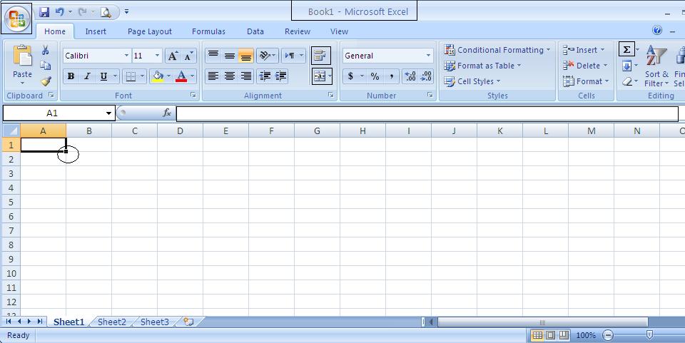 Microsoft Excel windows Elements 4 Office Button Cell Name Formula Bar Wrap Text Title