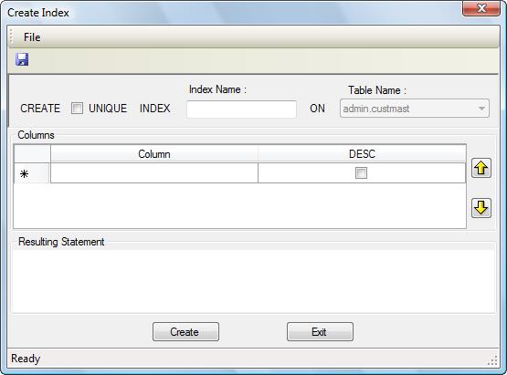 Create Index To create a new index for a table, expand the table node by clicking the desired table name. Right-click on the group labeled Indexes and select Create from the context menu.