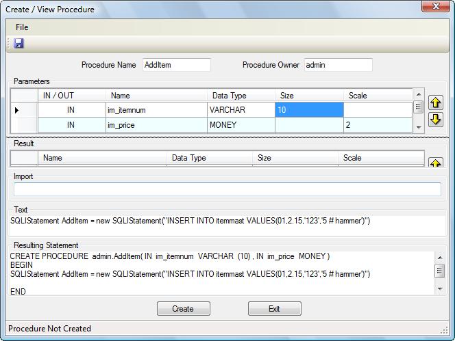 Create Procedure To create a new stored procedure right click on he Procedures group and select the create option.