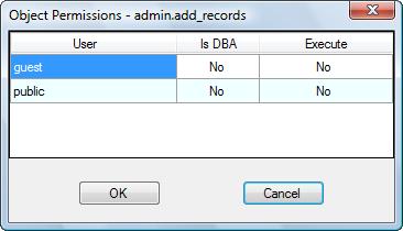 Procedure Permissions With the procedure permission dialog you can define who can call the selected stored procedure.