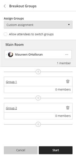 Breakout Groups Drag and drop to move students to breakout groups or let them be assigned randomly no one will actually move to a breakout group until you click the Start button.