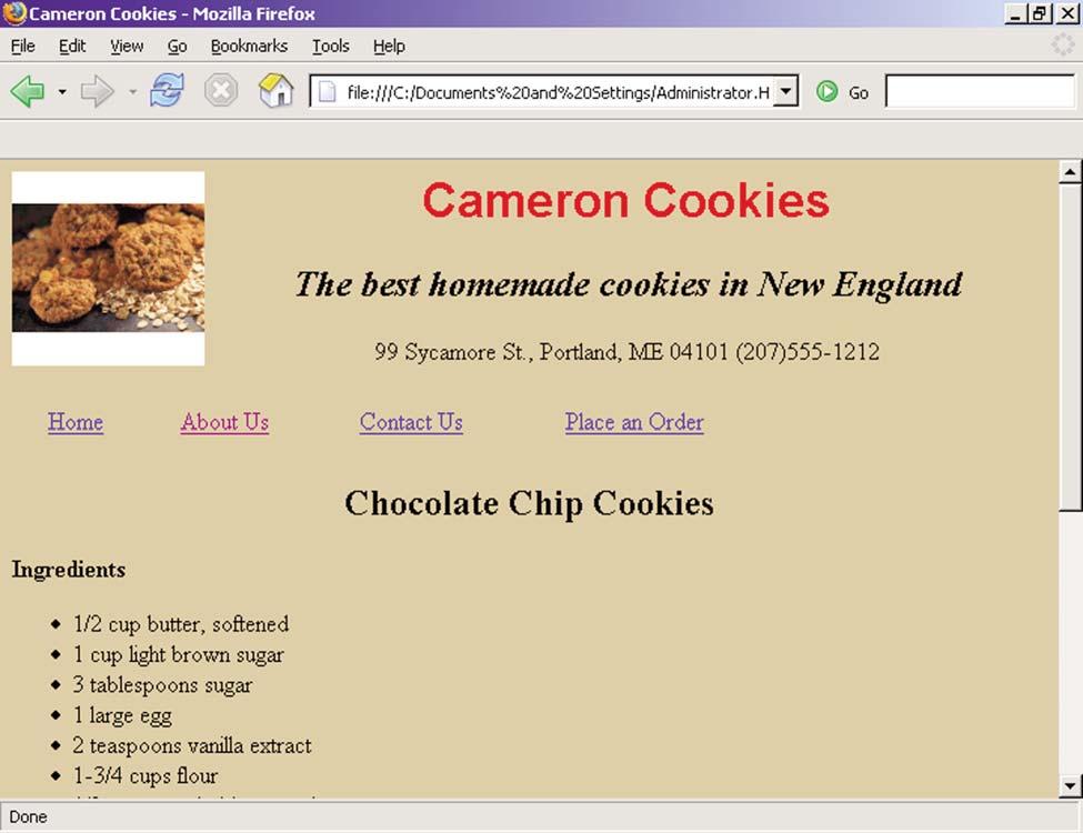 FIGURE 9 Your Completed Recipe.htm Page Modifying the Web Order Form 1. Add the form tags to your HTML document.