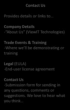 training Legal (EULA) -End-user license agreement Contact Us -Submission form