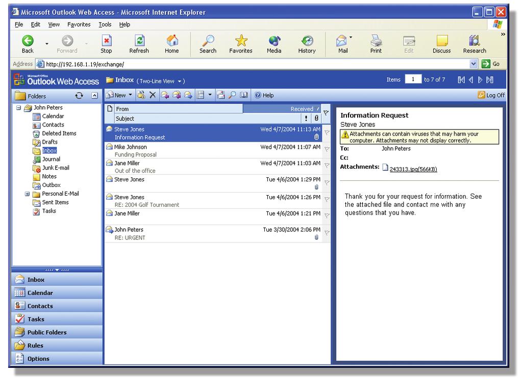 QUICK Source Microsoft Outlook Web Access in Exchange Server 2003 Getting Started The Outlook Web Access Window ❶ ❷ ❸ ❹ ❺ ❻ ❼ ❽ Using the Reading Pane The Reading Pane allows you to view your e-mail