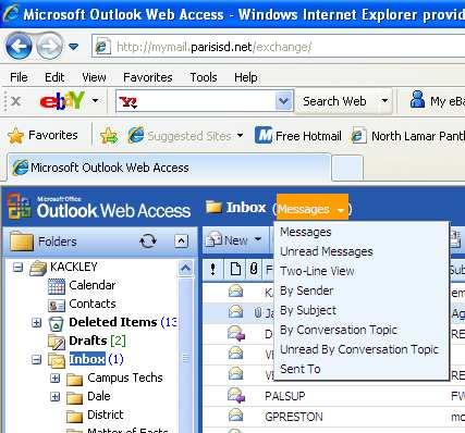 Other OWA Options Inbox View There are multiple options for setting the way in which you view your list of messages.