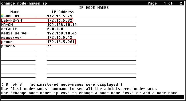 5.3. IP Node Names Use the change node-names ip command to verify that node names have been previously defined for the IP addresses of Communication Manager