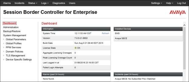 7. Configure Avaya Session Border Controller for Enterprise This section describes the configuration of the Avaya SBCE.