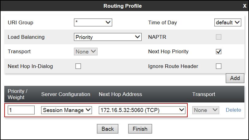 7.9. Routing Routing profiles define a specific set of routing criteria that is used, in addition to other types of domain policies, to determine the path that the SIP traffic will follow as it flows