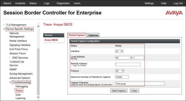Additionally, the Avaya SBCE contains an internal packet capture tool that allows the capture of packets on any of its interfaces, saving them as pcap files.