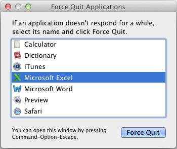 3. Click Force Quit. 4. Repeat this process until you quit all active applications. Note: When an application is force quit, any unsaved changes to open documents are not saved.