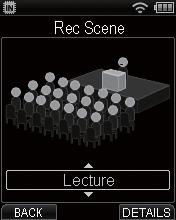 Changing the recording scene [Rec Scene] 1 While the voice recorder is in stop mode, press the SCE button. 2 Press the 2 or 3 button to select the desired recording scene.