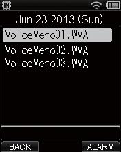 Playing voice as an alarm Setting the date and time to play back the voice memo You can use the alarm function to play back a registered voice memo at a specified date and time.