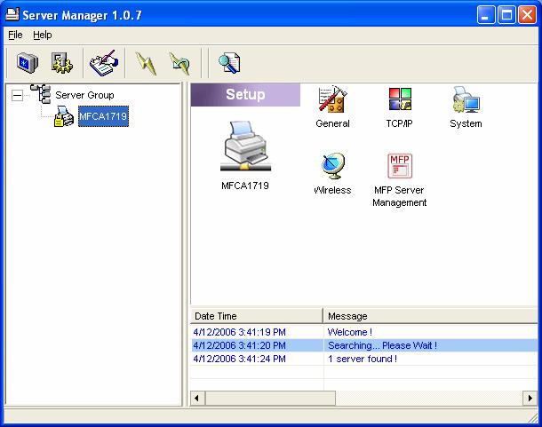 7.4 Setup the MFP Server Click Setup icon on the tool bar, the setup items of the current selected MFP Server will be showed on the right side of the window.