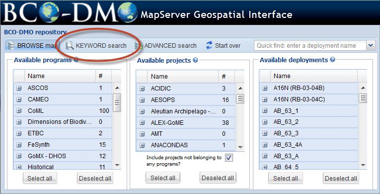 BCO-DMO Data Access Tutorial Data access: MAP KEYWORD SEARCH scenario 3: You are interested in data of a particular type from a particular geographic area.