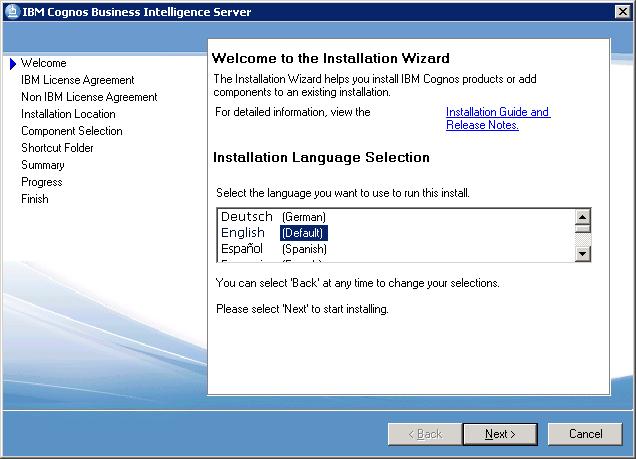 Installing Cognos BI Server 3. Run the issetup.exe file. 4. On the Welcome to the Installation Wizard screen, click Next. 5.