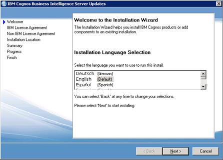Install the Latest Cognos BI Fix Pack 7. On the License Agreement screen, select I Agree to accept the agreement, and click Next. 8.