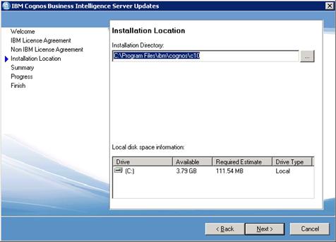 When prompted to create an automatic backup of files before they are replaced, click Yes. 10. If you have Cognos services running, the IBM Cognos Running Services screen displays.