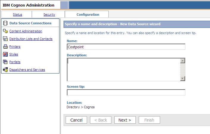 Configuring Data Sources Using Cognos Administration If you have previously cleared the Show this page in the future check box on the Welcome screen, the Home screen displays instead of the Welcome
