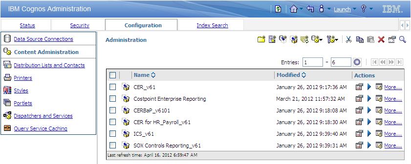 Importing Reports into Cognos Connection 3. From Cognos Administration, click the Configuration tab. 4. Click Content Administration in the left pane.