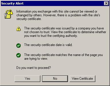 VMware ESX Server Installation Guide Accepting the Security Certificate from ESX Server The first time you use a Web browser to make a secure connection to an ESX Server machine which typically
