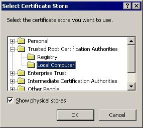 Choose Place all certificates in the following store, then click Browse. 5.