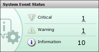 report The System Event Status report on the Infrastructure Analytics Advisor dashboard displays the number of critical, warning, and information events for Management or Event Action events that