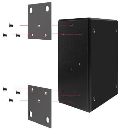 Wall Mount Plate Mounting Follow the steps below to mount the industrial switch with wall mount plate. 1. Remove the DIN-Rail from the industrial switch; loose the screws to remove the DIN- Rail. 2.