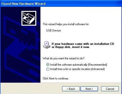 the Found New Hardware Wizard, illustrated below. 1.