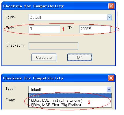 Select the Checksum tool to open the Checksum for Compatibility screen, illustrated below. 76. Enter the calculation range in the From and To fields. 77.