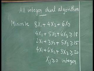 (Refer Slide Time: 09:32) We have an all integer dual algorithm and we explain it with a minimization problem.