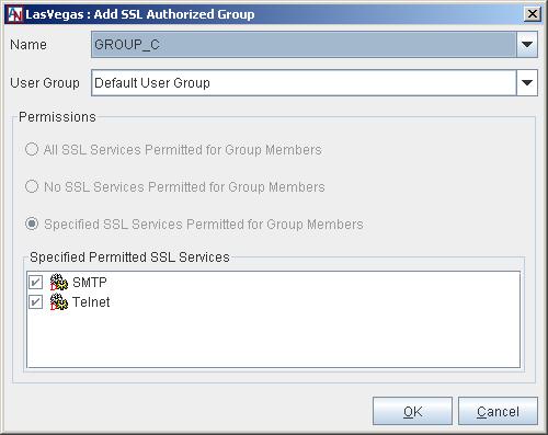 Figure 15: Add SSL Authorized Group Fill out the fields as follows: Name: Select the SSL Client Group that you are allowing to access this Location.