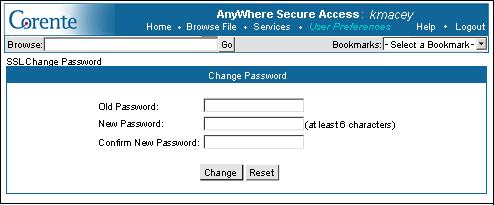 19), the Change Password page will be available. Users will not be able to change their password via the SSL Client when External Authentication is used.