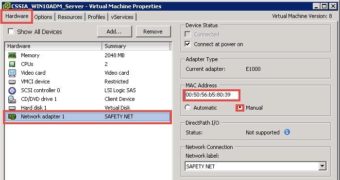 4.2 Modify and Activate Virtual Machines The following tasks must be performed prior to taking snapshots or assigning the virtual machines to pods. 4.2.1 Modify Virtual Machines Once the virtual machines are imported onto the host, change the Network Interface Cards (NIC s) MAC address via the VMware vsphere Client interface.