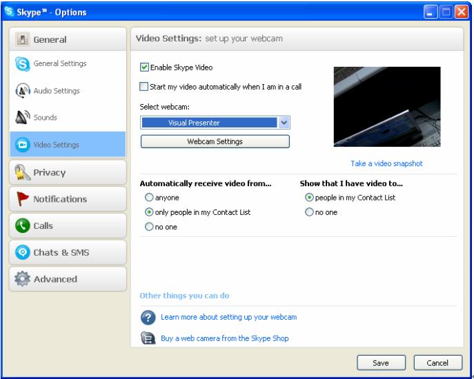 7.13.4. I would like to set the AV122 as a webcam for Skype The AV122 can be used as a webcam for instant message software such as Skype and MSN.