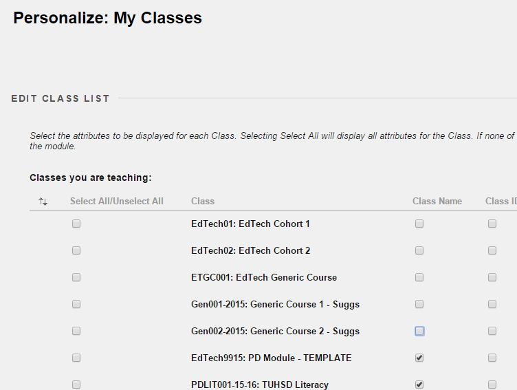 Hide Extra Classes Users have the ability to hide excess classes on the My Classes list. 1.