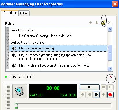 Call Answering Options (concluded) As shown below, to administer Optional Greetings, select the Greeting Rules: No optional Greeting rules are defined and click the circled Icon to add a rule Select