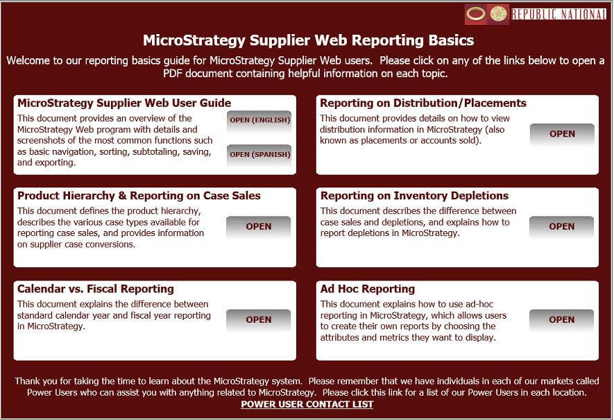 Supplier Training Component in MicroStrategy This Document is located in