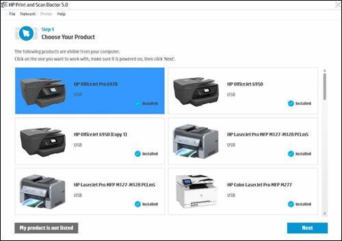 2. Click Start on the Welcome screen. 3. Select your printer, and then click Next. The Finding and Fixing Problems screen displays. Figure : Select your printer 4.