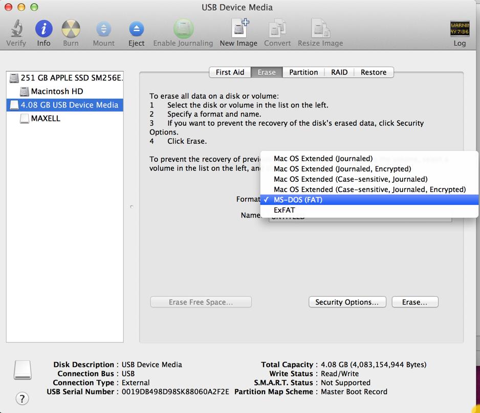 Formatting in OS X OS M.